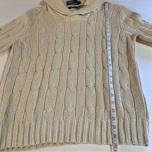 NWT Polo Ralph Lauren Men's Handknit Cable Knit Cream Sweater Size Large - Picture 6 of 11